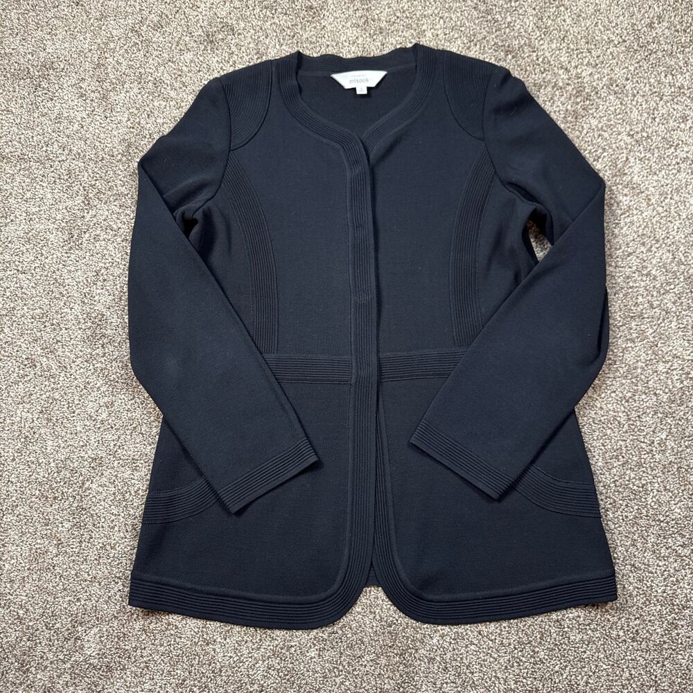 Exclusively Misook Black Knit Open Front Cardigan 100% Acrylic Career Small Snap